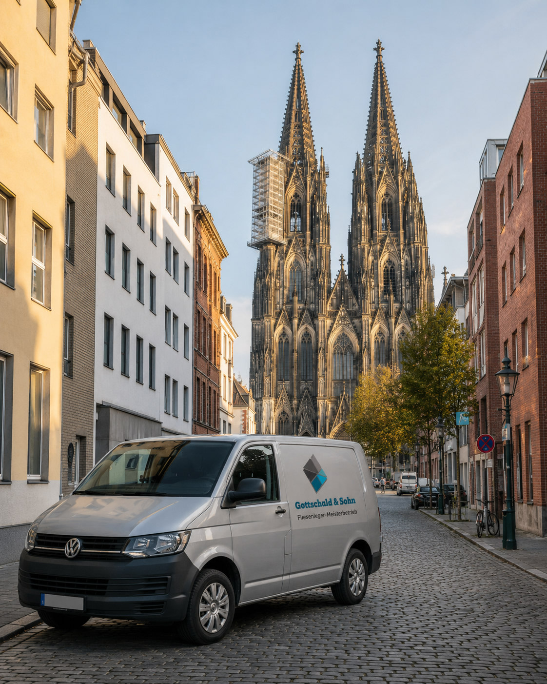 Firmenwagen von Fliesen Gottschald vor dem Kölner Dom